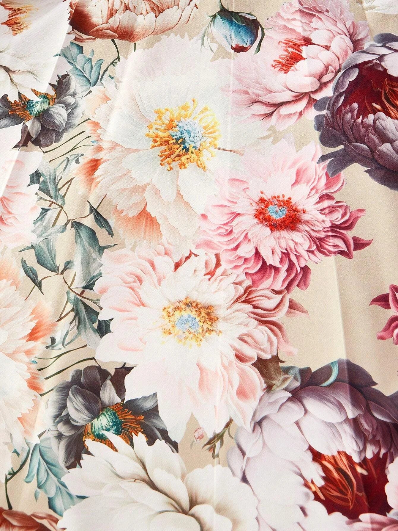 PREMIUM FLORAL PRINT VNECK FLARE HEM MIDI DRESS WITHOUT BELT WOMEN OUTFIT