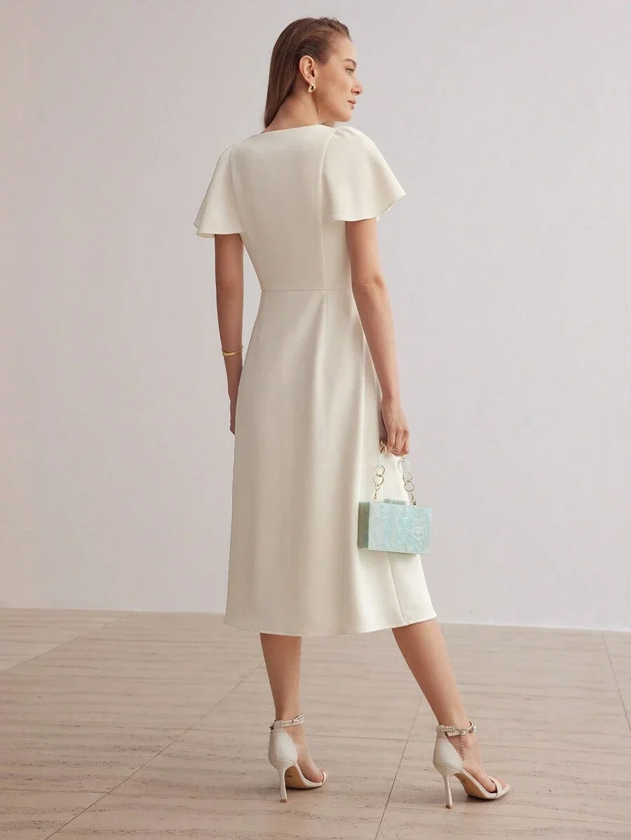 PREMIUM FLORAL PRINT VNECK FLUTTER SLEEVE DRESSSUMMER OUTFITS