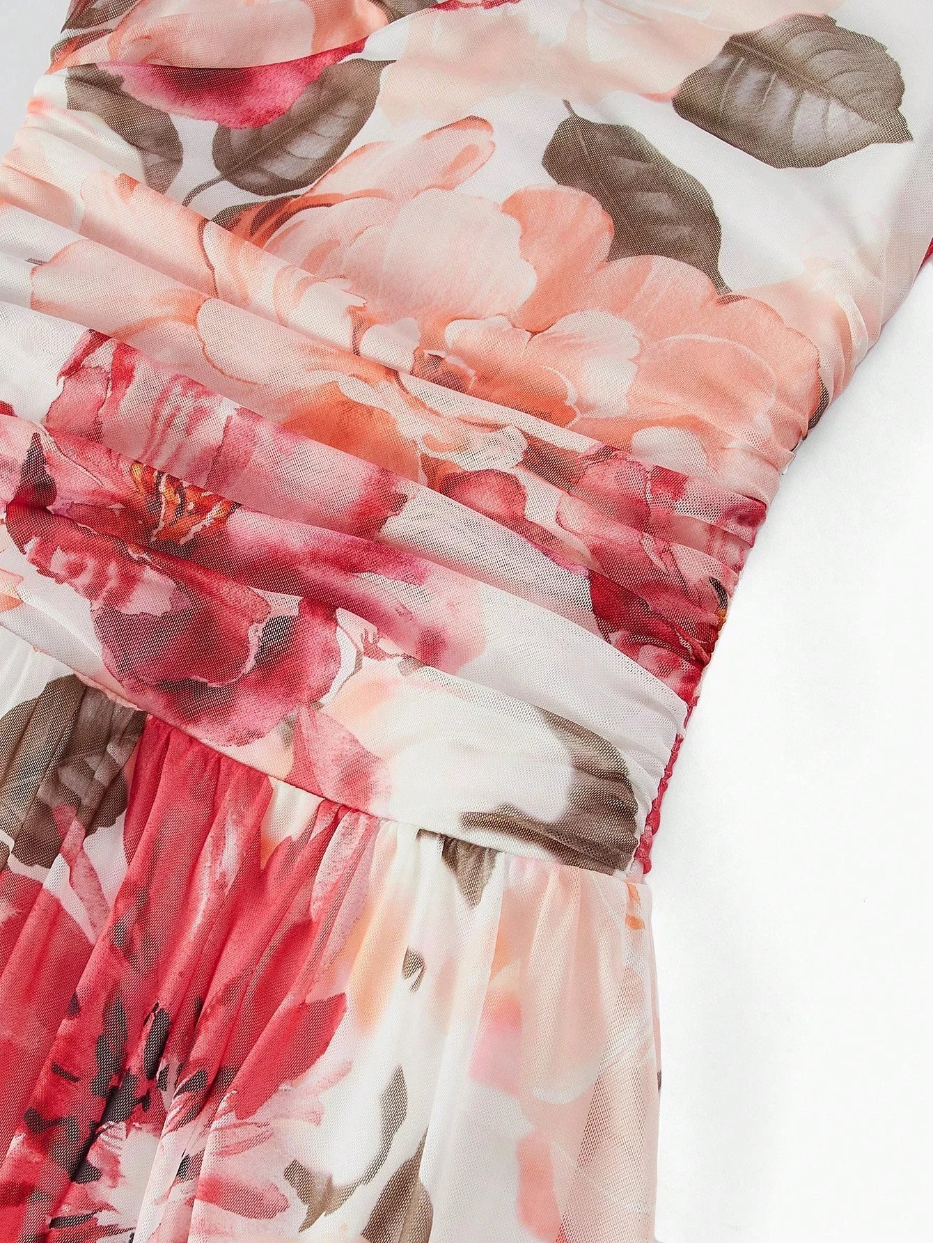 PREMIUM FLORAL PRINT VNECK RUCHED WAIST DRESS