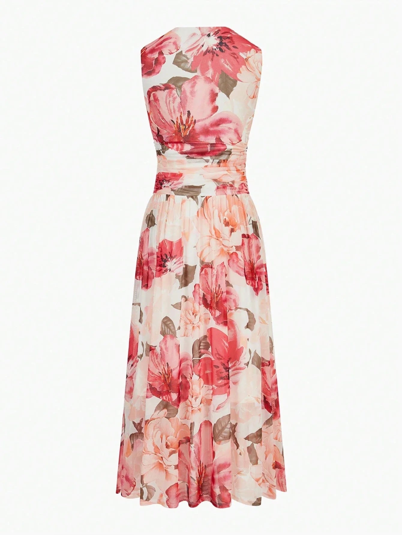 PREMIUM FLORAL PRINT VNECK RUCHED WAIST DRESS