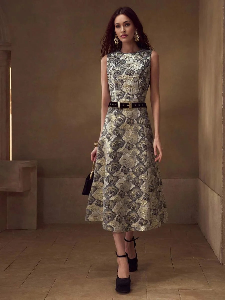 PREMIUM FLORAL PRINT ZIPPER DRESS