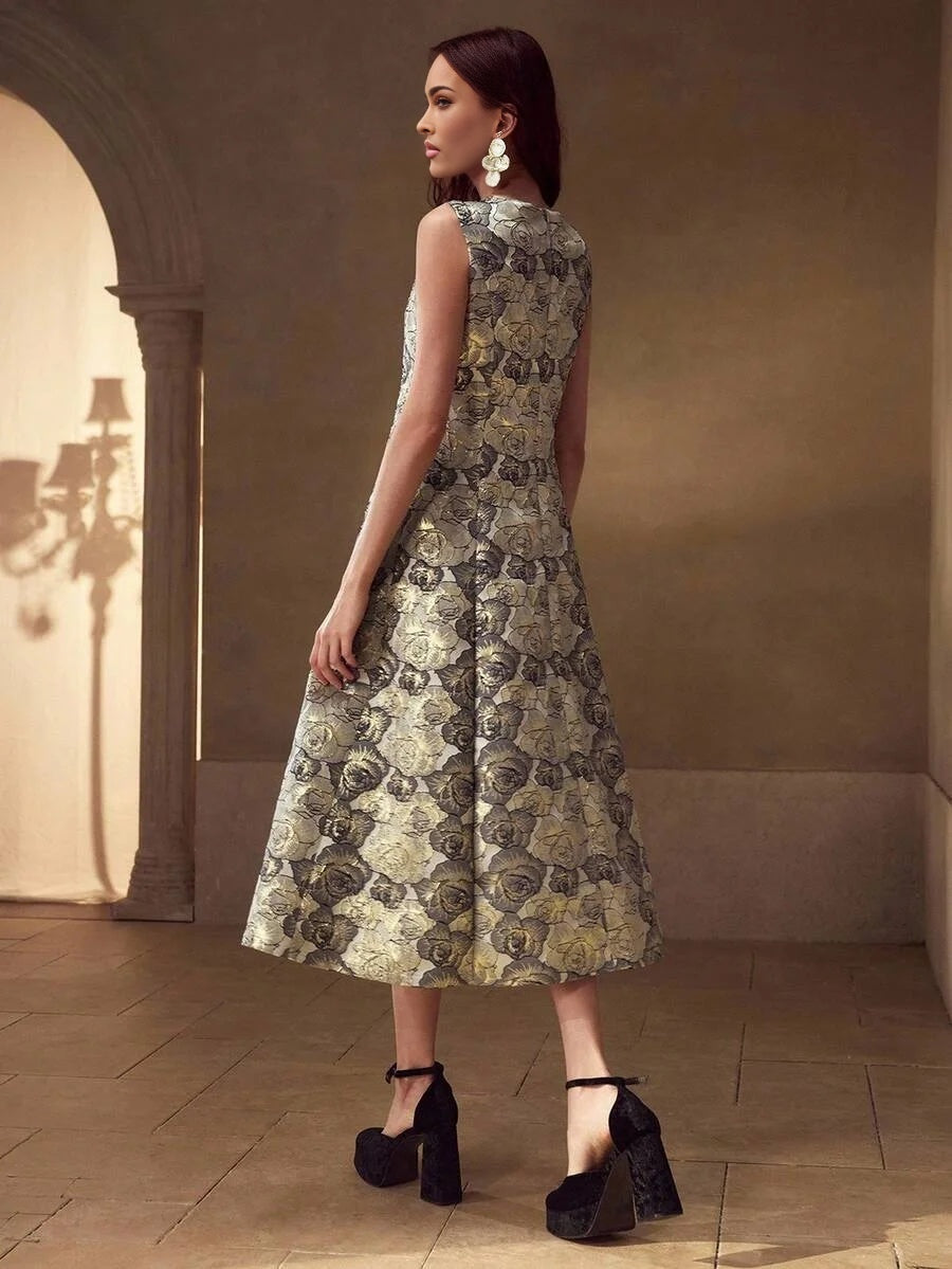 PREMIUM FLORAL PRINT ZIPPER DRESS