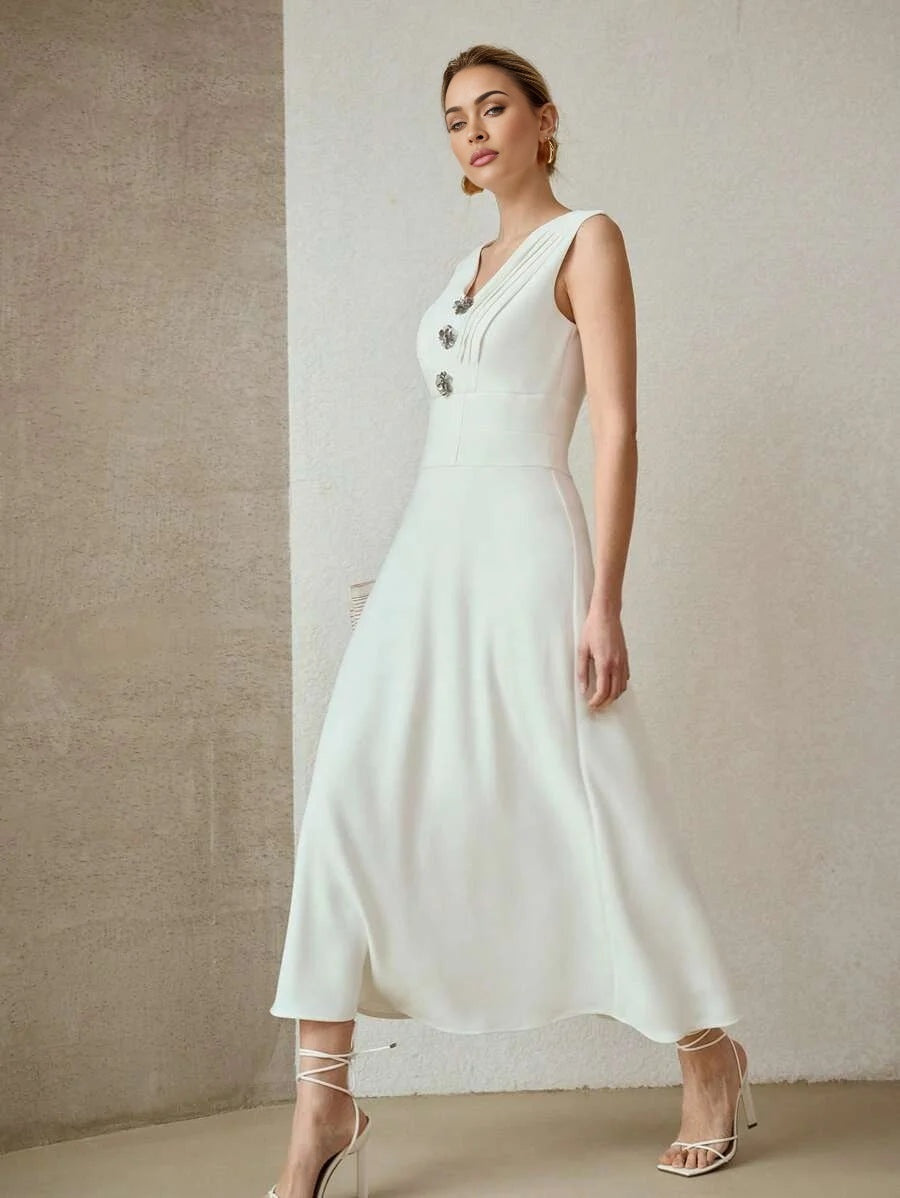 PREMIUM FLOWER BUTTON ZIPPER DRESS