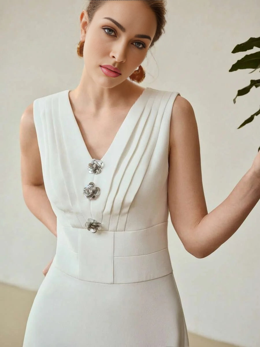 PREMIUM FLOWER BUTTON ZIPPER DRESS