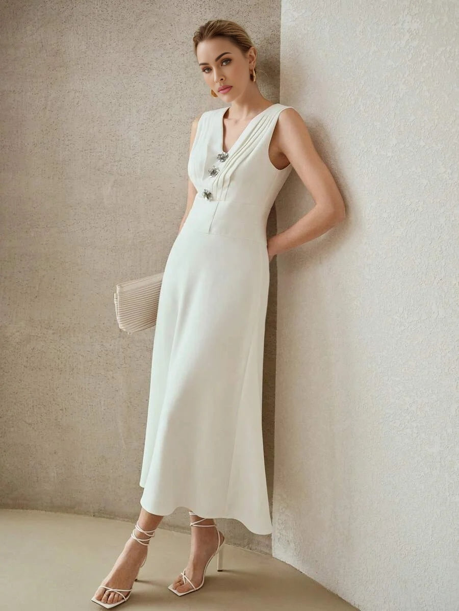 PREMIUM FLOWER BUTTON ZIPPER DRESS