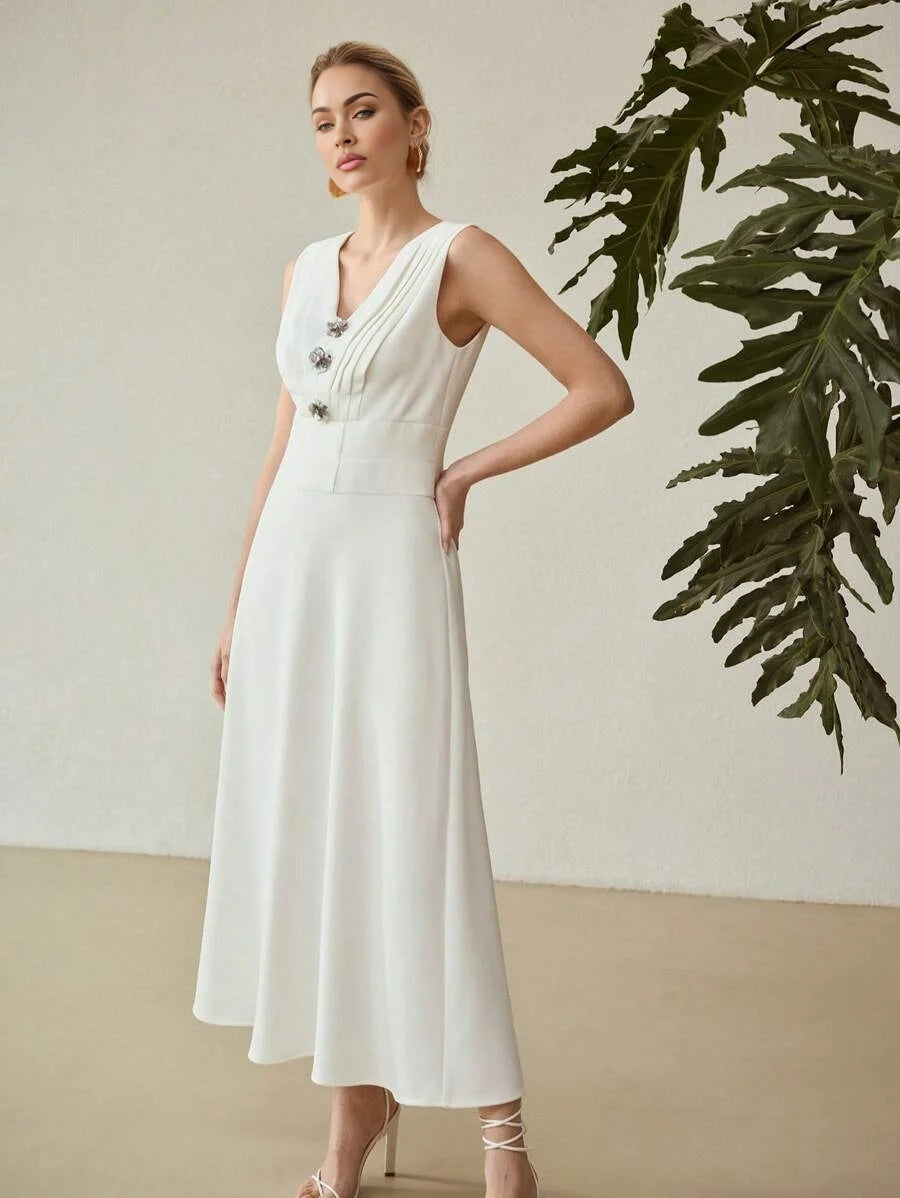 PREMIUM FLOWER BUTTON ZIPPER DRESS