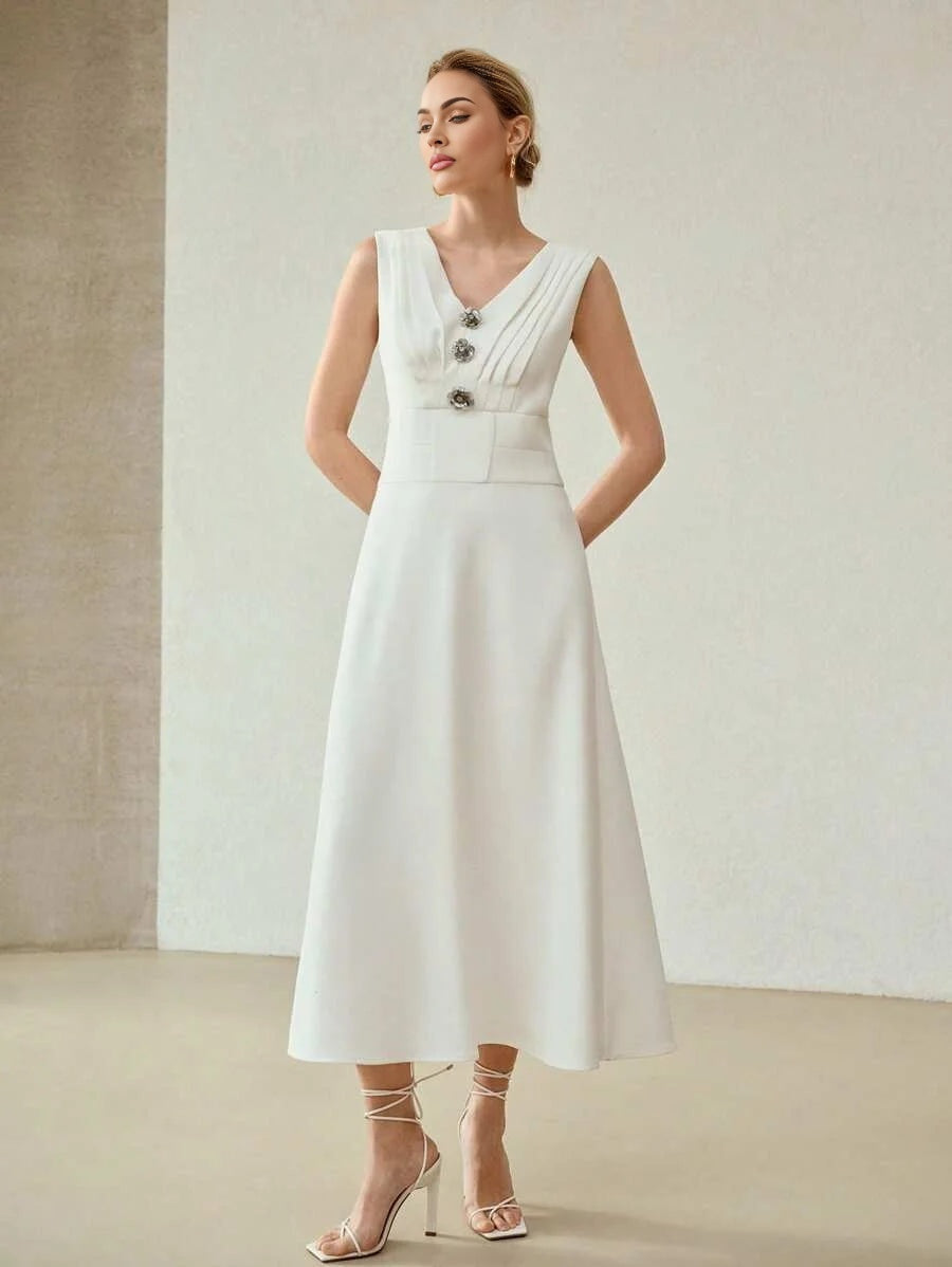 PREMIUM FLOWER BUTTON ZIPPER DRESS