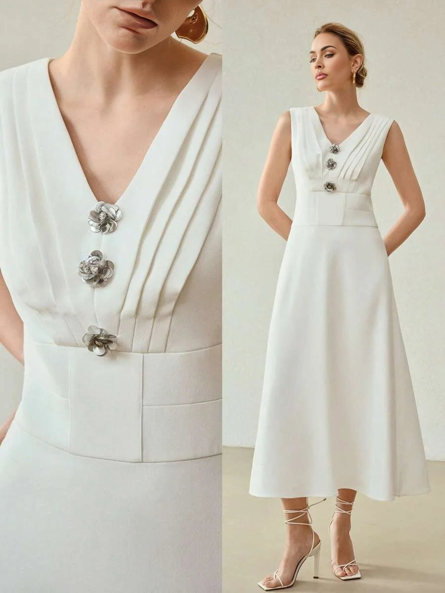 PREMIUM FLOWER BUTTON ZIPPER DRESS