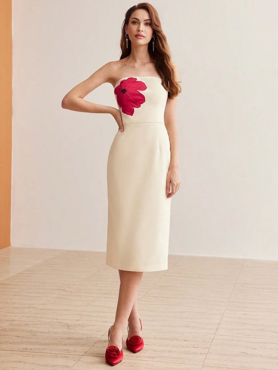 PREMIUM FLOWER EMBROIDERY BELT DRESS