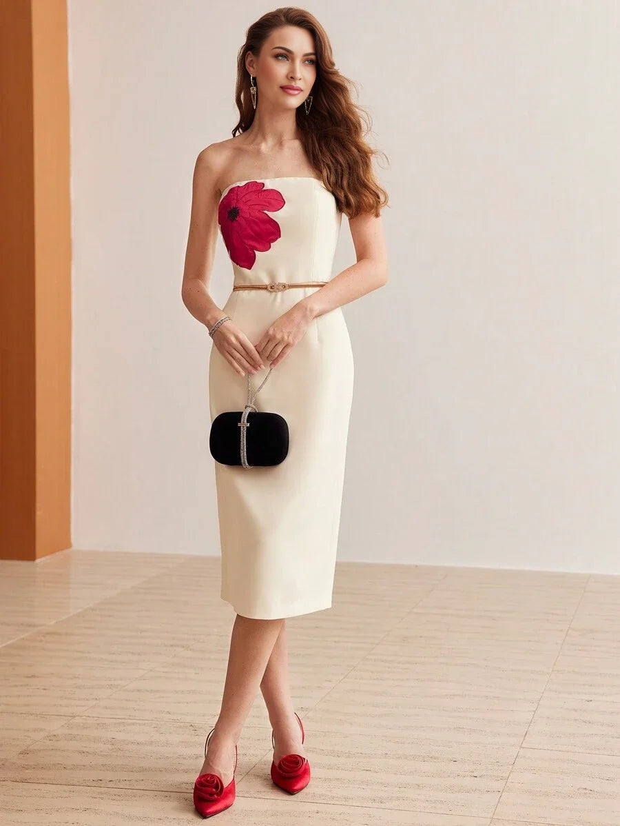 PREMIUM FLOWER EMBROIDERY BELT DRESS