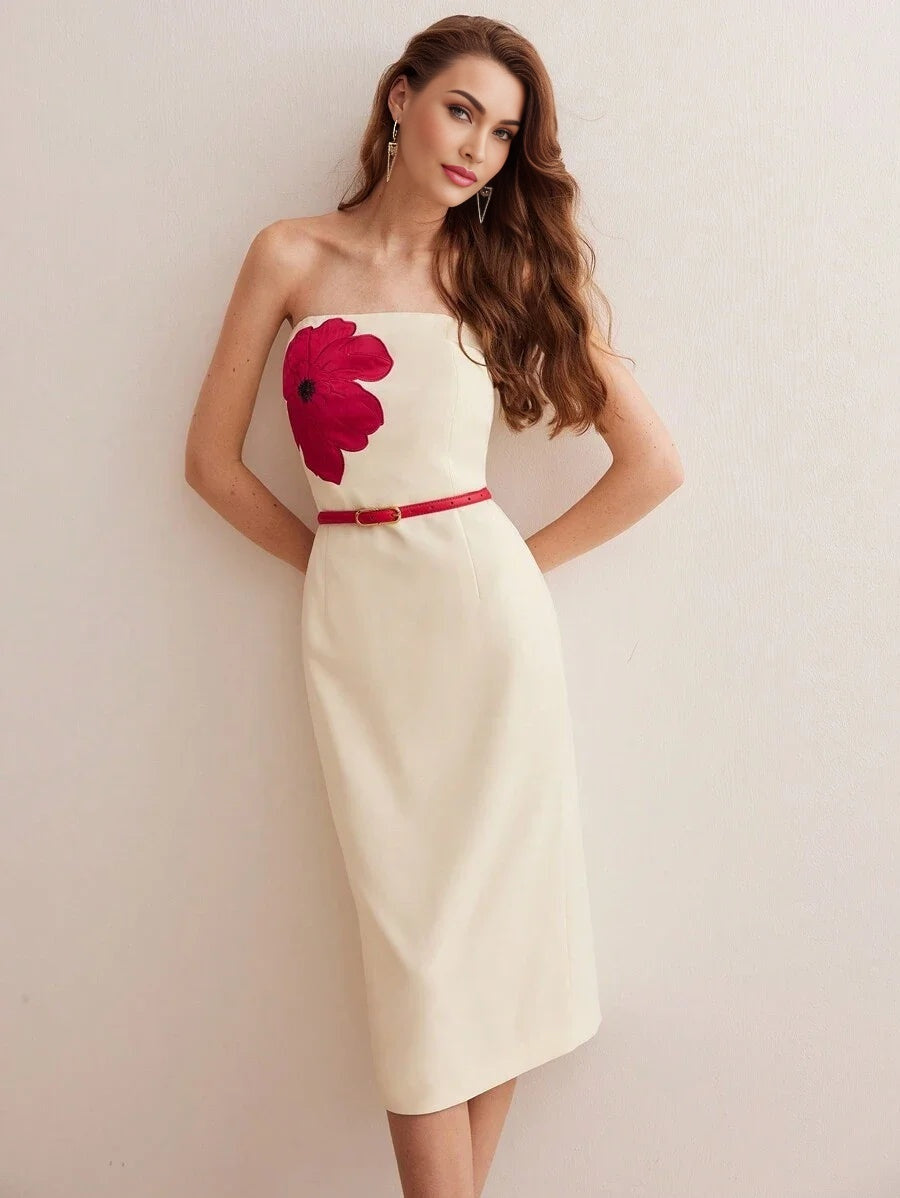 PREMIUM FLOWER EMBROIDERY BELT DRESS