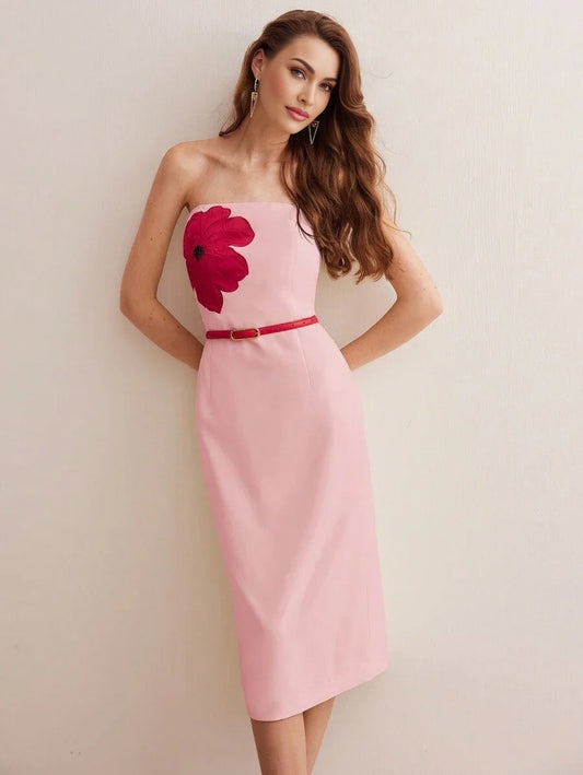 PREMIUM FLOWER EMBROIDERY BELT DRESS