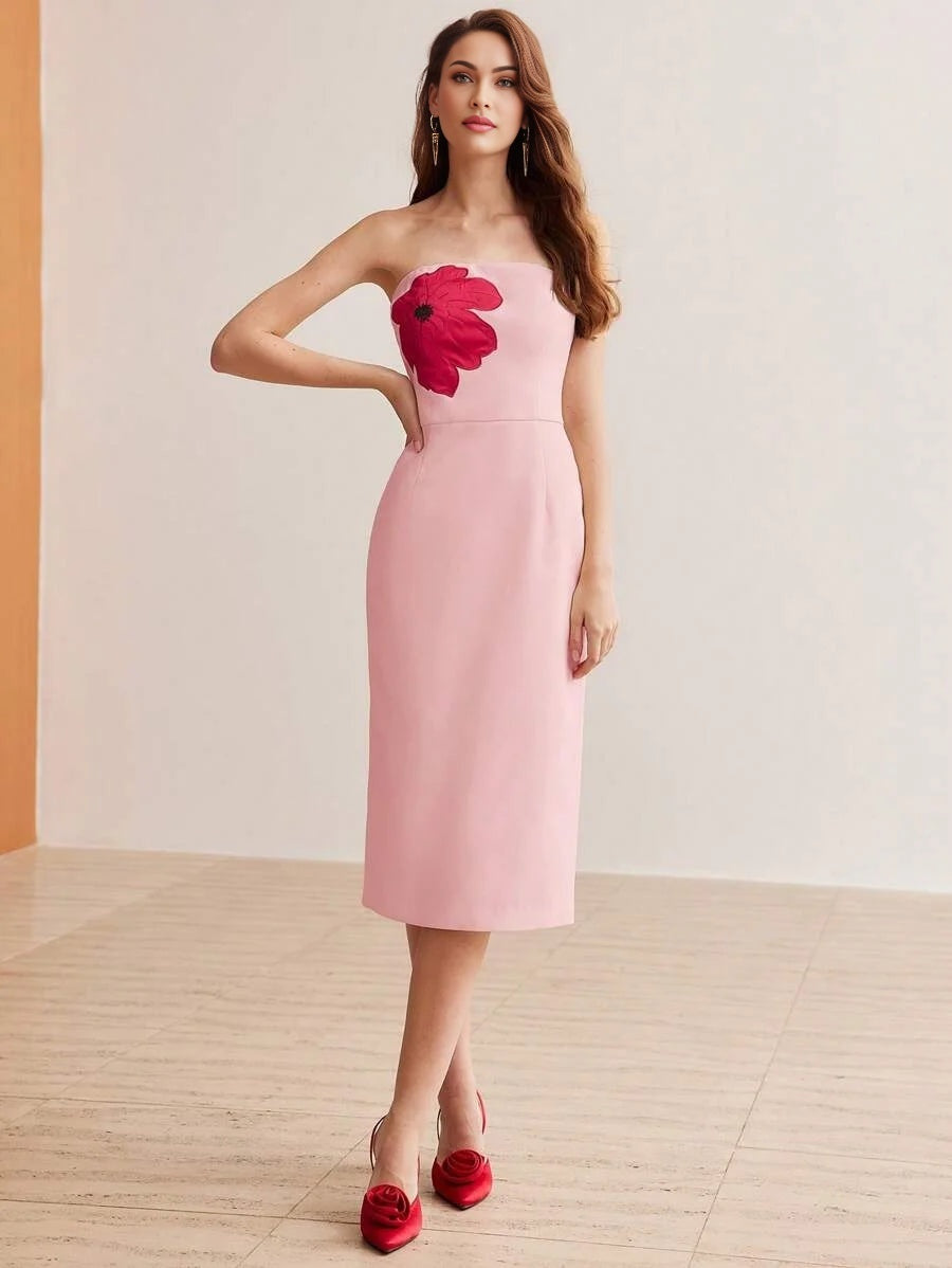 PREMIUM FLOWER EMBROIDERY BELT DRESS