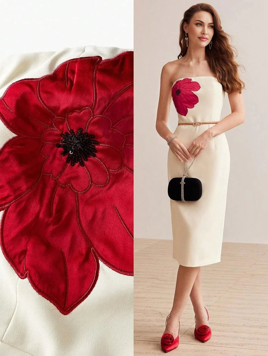 PREMIUM FLOWER EMBROIDERY BELT DRESS