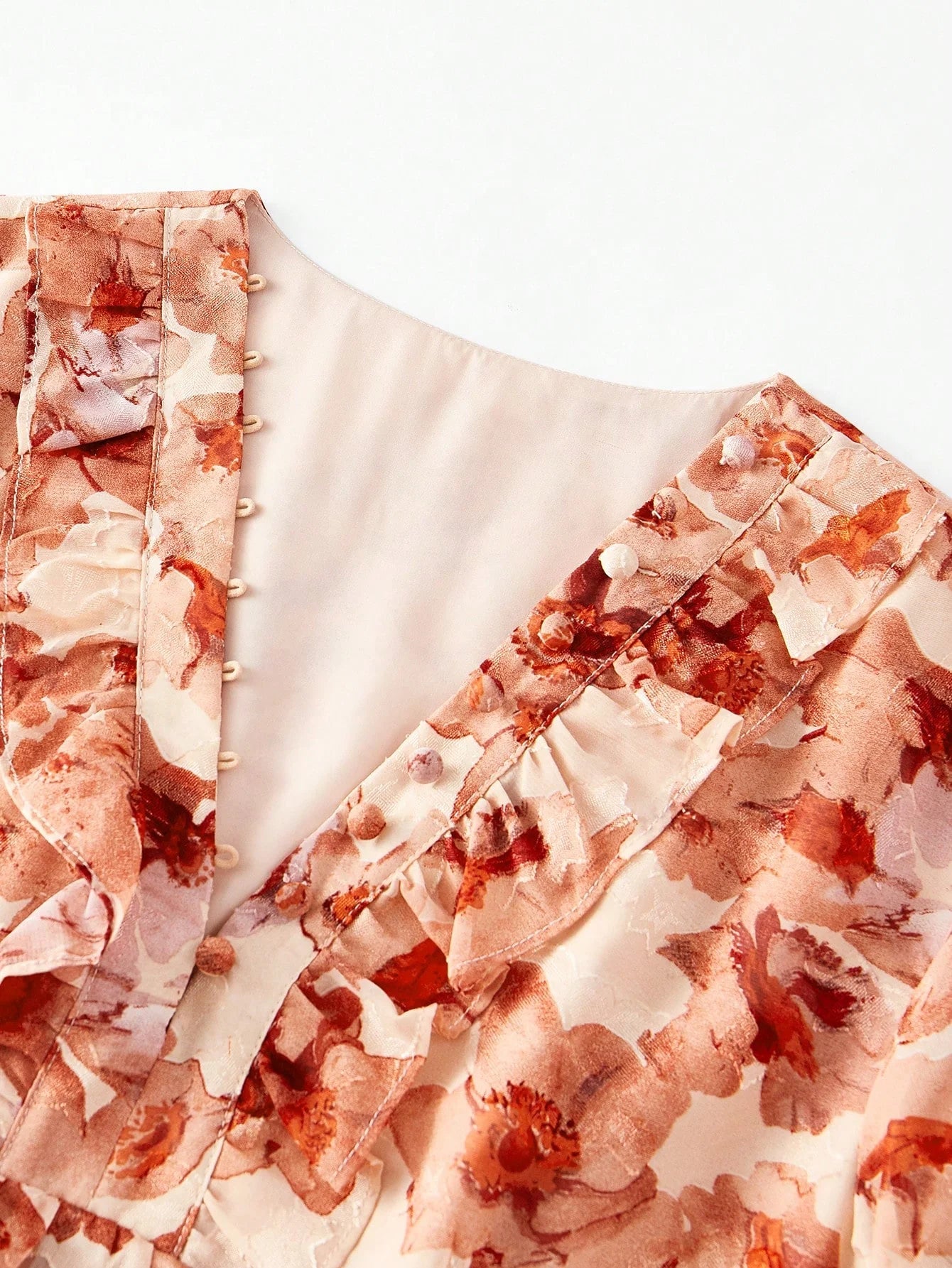 PREMIUM FLOWY FLORAL PRINTED RUFFLE TRIM DRESS