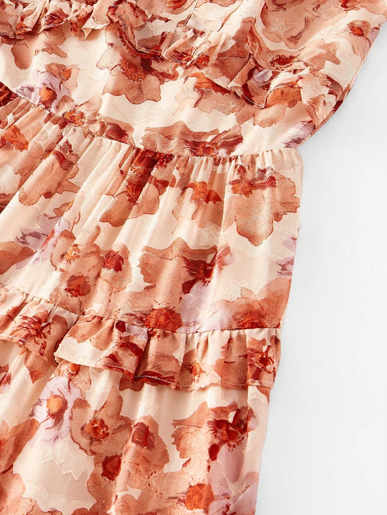 PREMIUM FLOWY FLORAL PRINTED RUFFLE TRIM DRESS