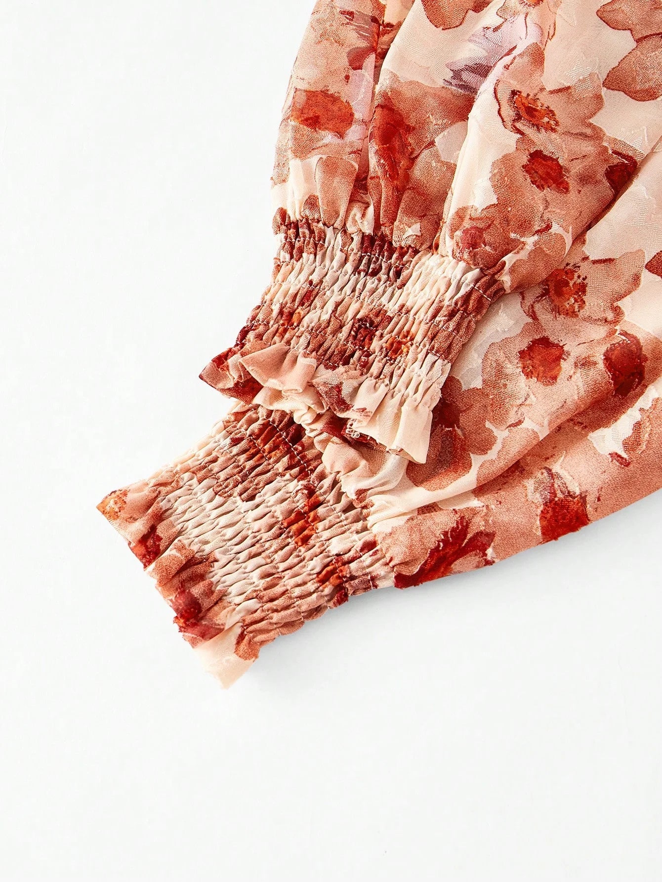 PREMIUM FLOWY FLORAL PRINTED RUFFLE TRIM DRESS