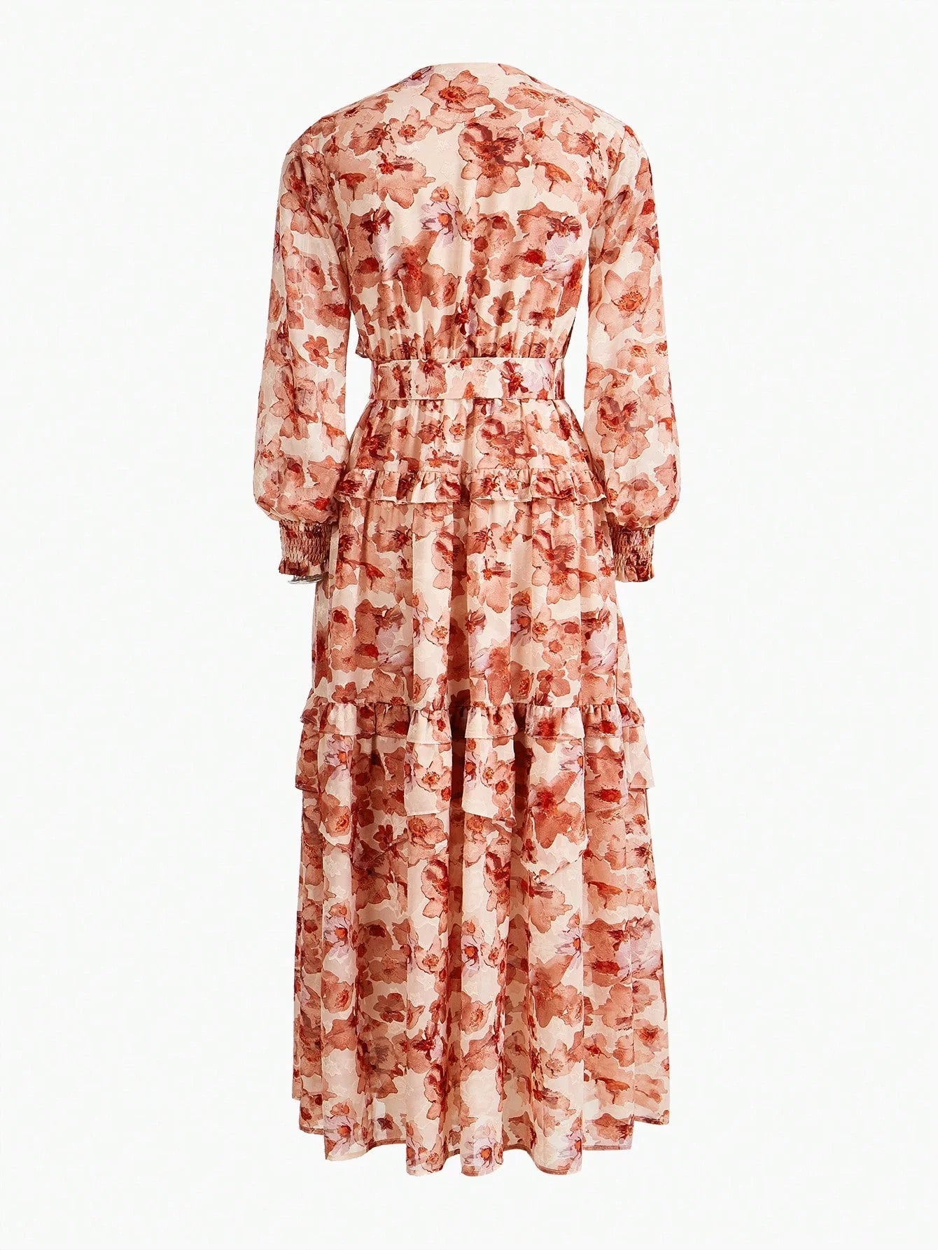 PREMIUM FLOWY FLORAL PRINTED RUFFLE TRIM DRESS