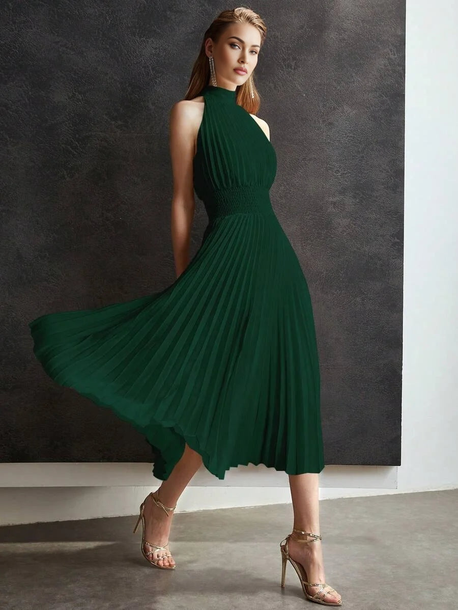 PREMIUM FLOWY PLEATED HALTER DRESS