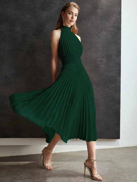 PREMIUM FLOWY PLEATED HALTER DRESS