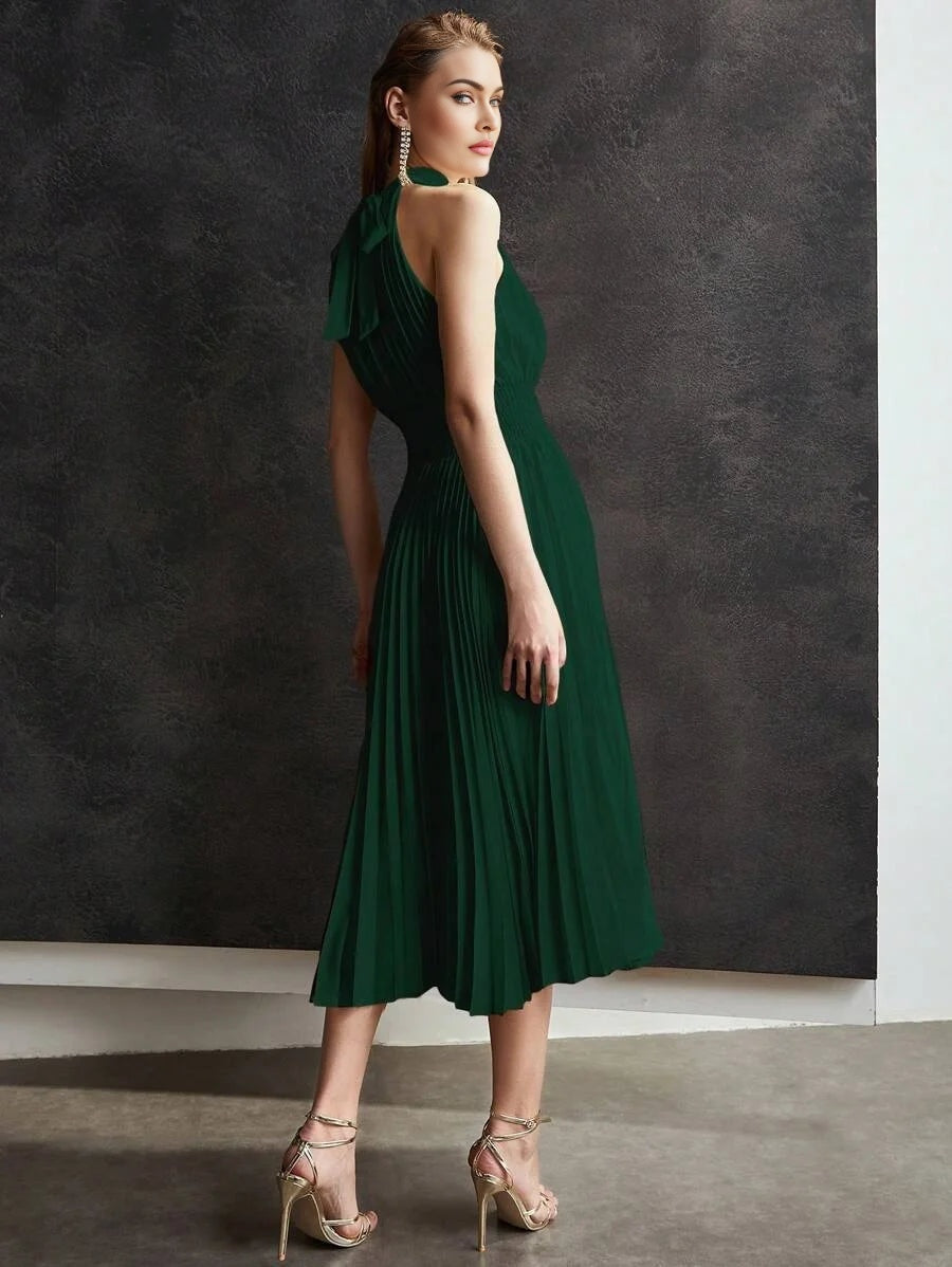 PREMIUM FLOWY PLEATED HALTER DRESS