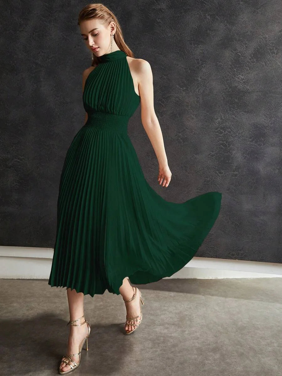 PREMIUM FLOWY PLEATED HALTER DRESS