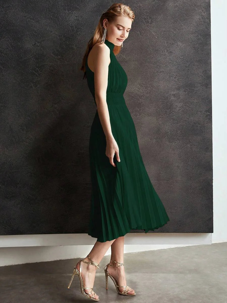 PREMIUM FLOWY PLEATED HALTER DRESS