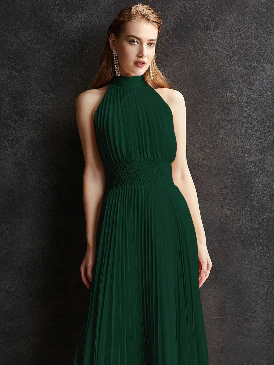 PREMIUM FLOWY PLEATED HALTER DRESS