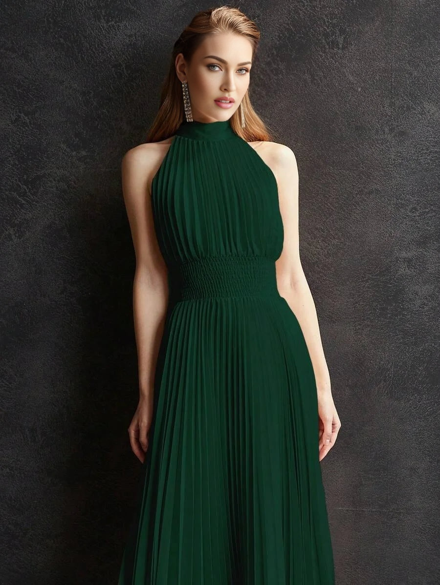 PREMIUM FLOWY PLEATED HALTER DRESS