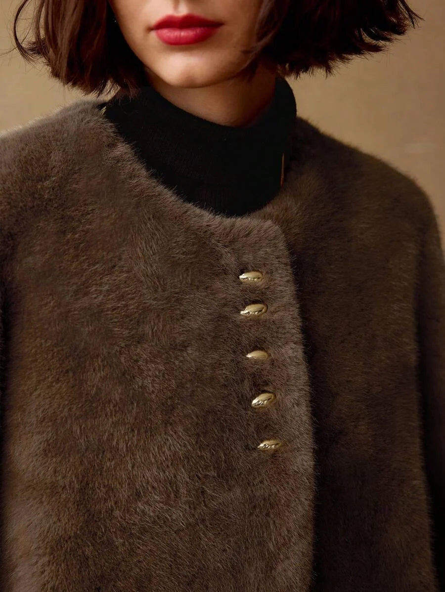 PREMIUM FLUFFY SOLID SINGLE BREASTED PLACKET COAT