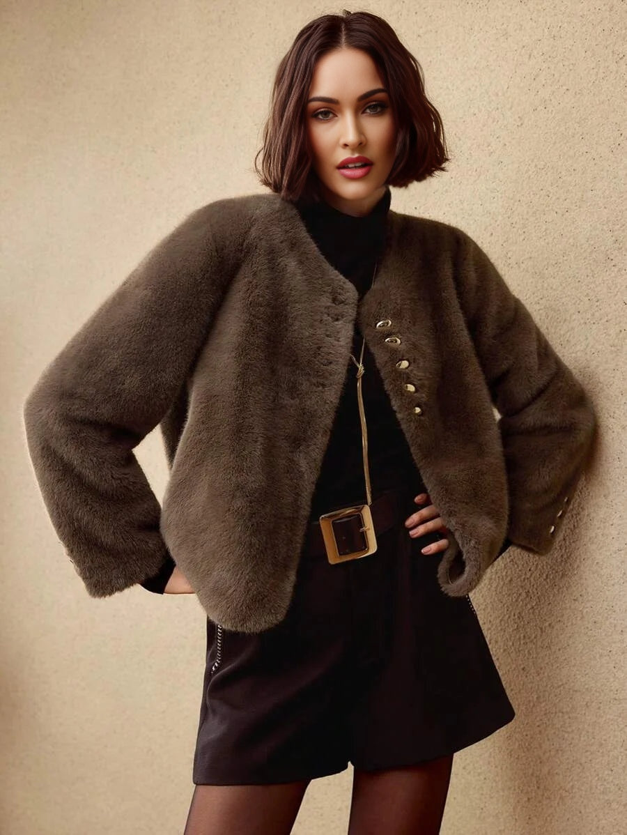 PREMIUM FLUFFY SOLID SINGLE BREASTED PLACKET COAT