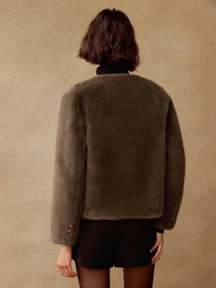 PREMIUM FLUFFY SOLID SINGLE BREASTED PLACKET COAT