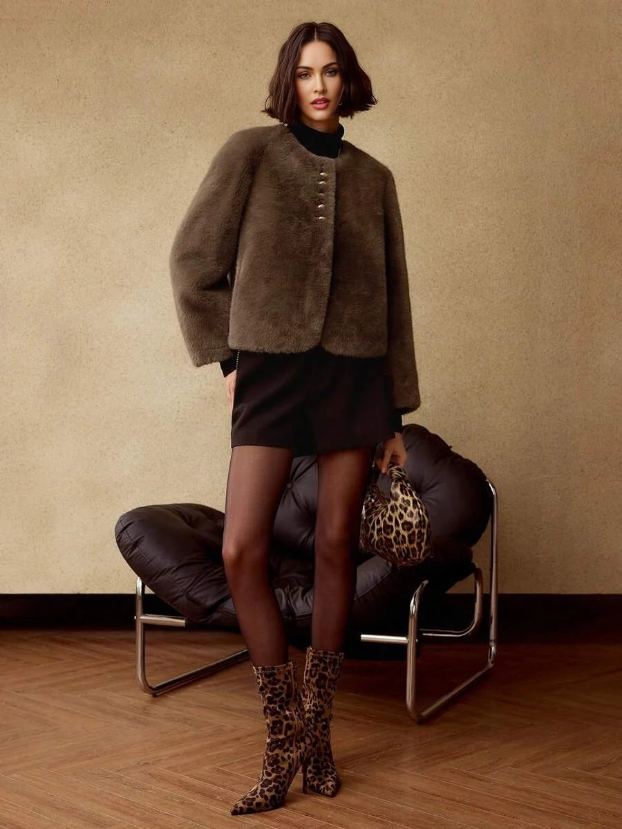 PREMIUM FLUFFY SOLID SINGLE BREASTED PLACKET COAT