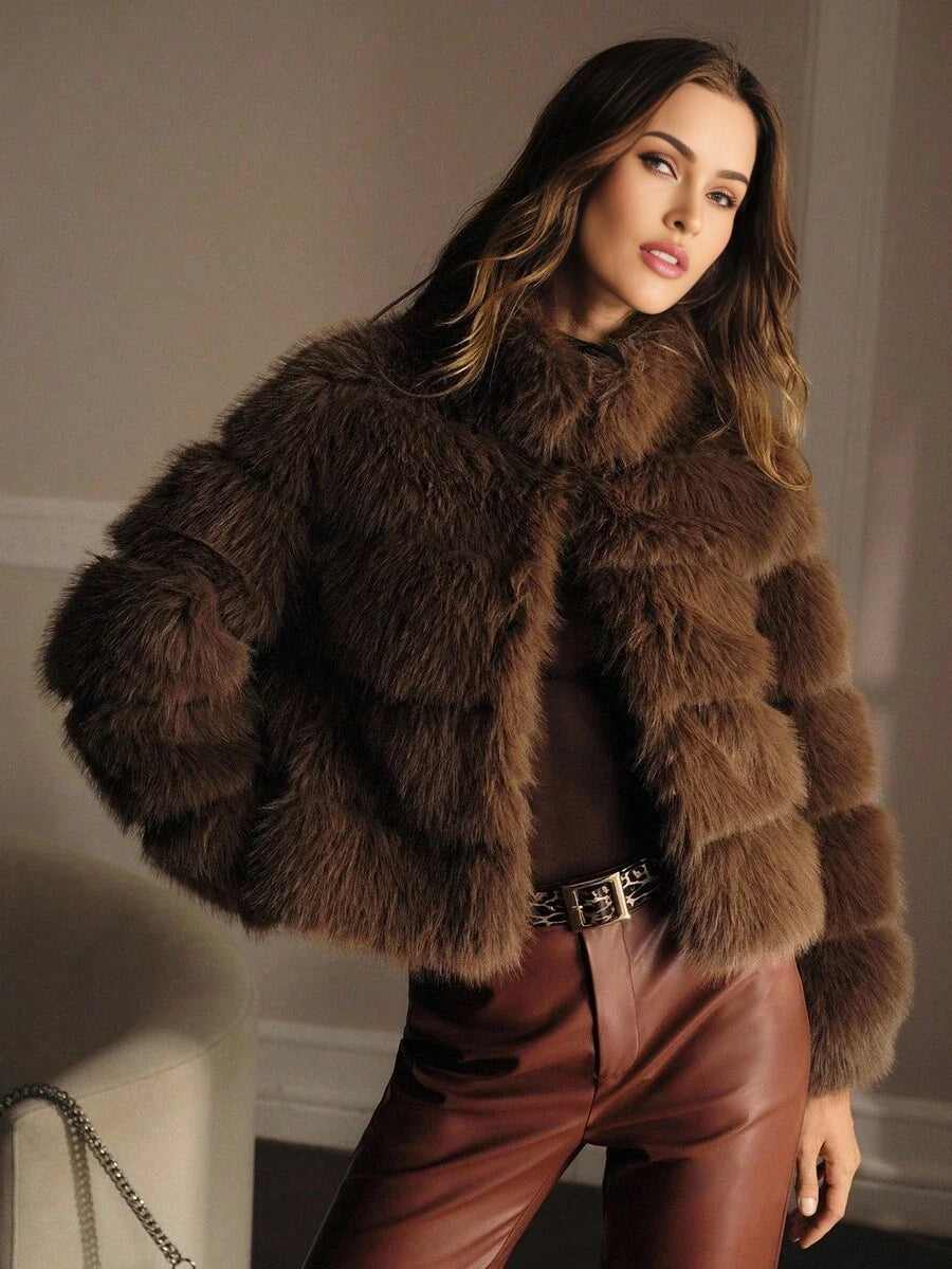 PREMIUM Fluffy Textured Short Elegant Coat AutumnWinter