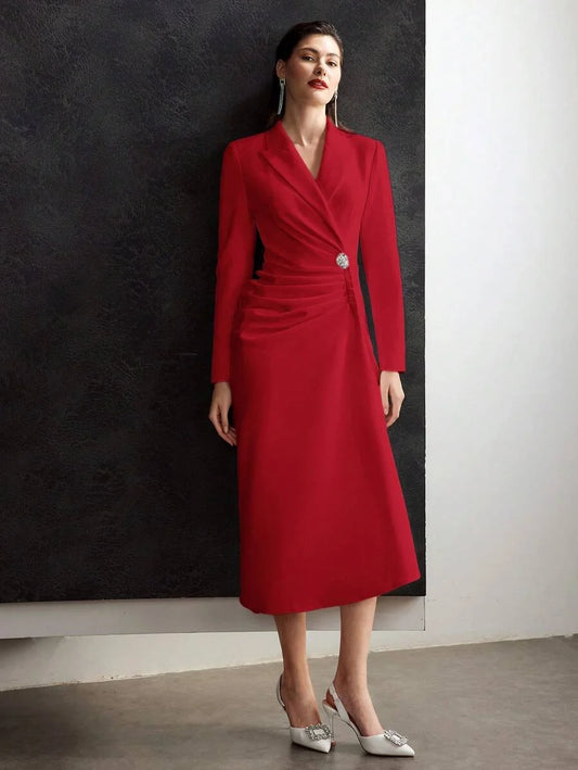 PREMIUM FOLD PLEATED BUTTON DECOR DRESS