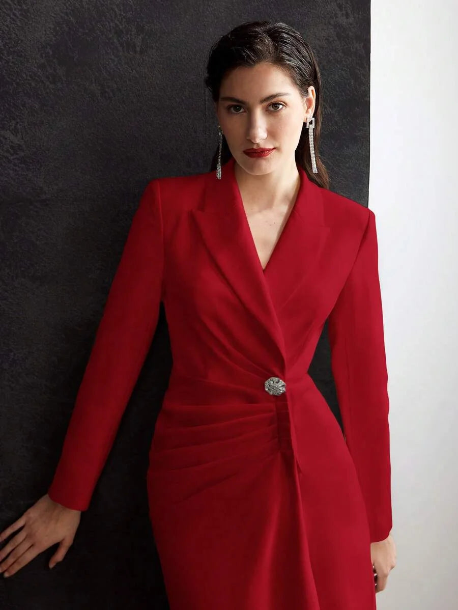 PREMIUM FOLD PLEATED BUTTON DECOR DRESS