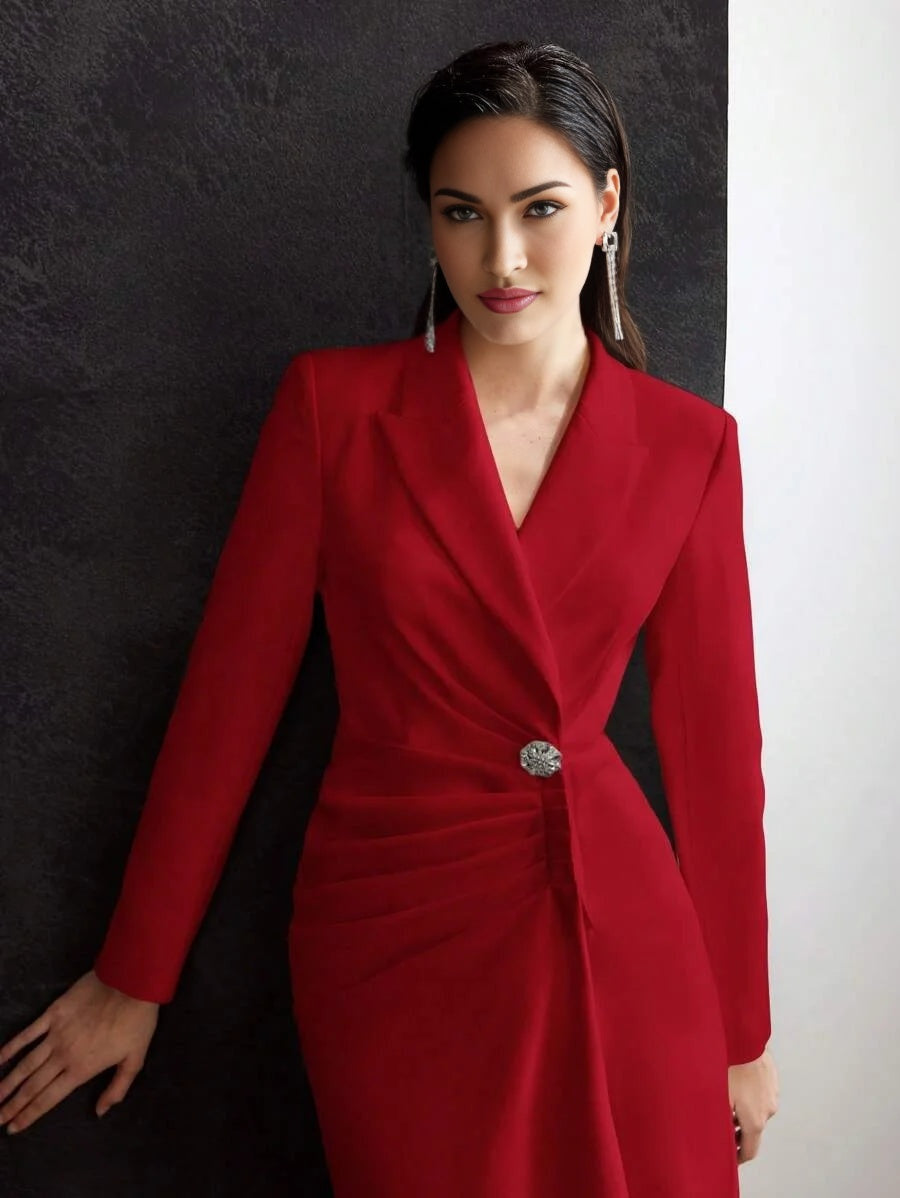 PREMIUM FOLD PLEATED BUTTON DECOR DRESS