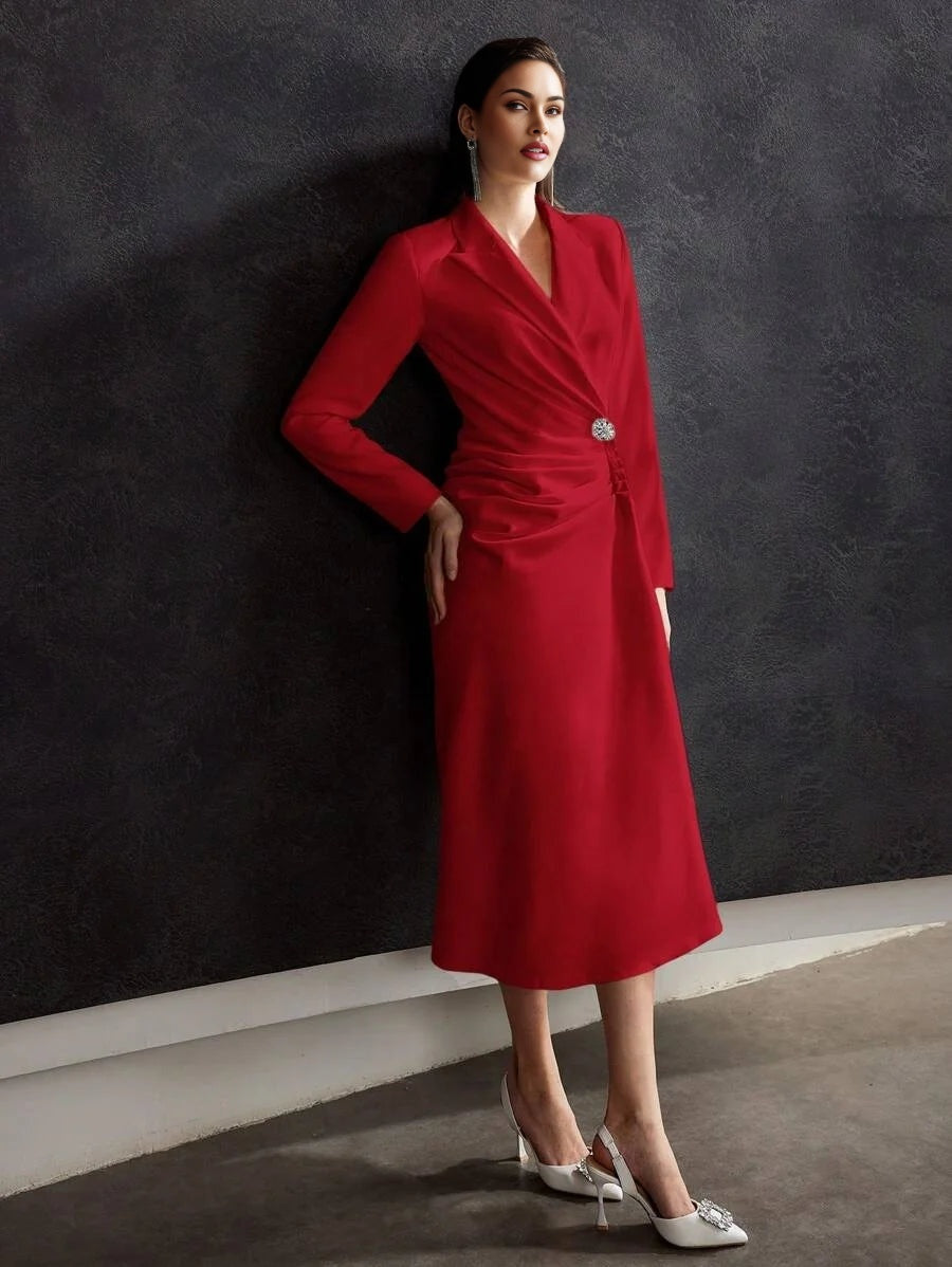 PREMIUM FOLD PLEATED BUTTON DECOR DRESS