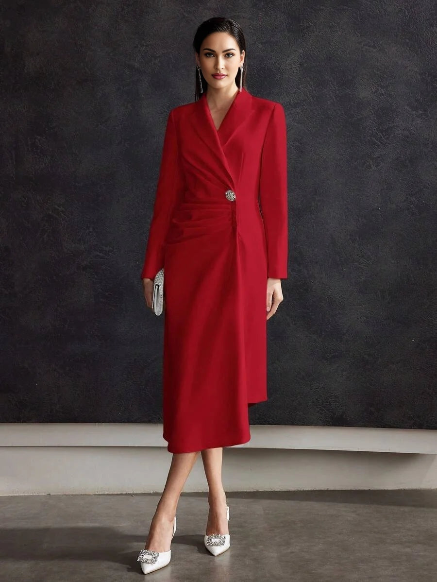 PREMIUM FOLD PLEATED BUTTON DECOR DRESS