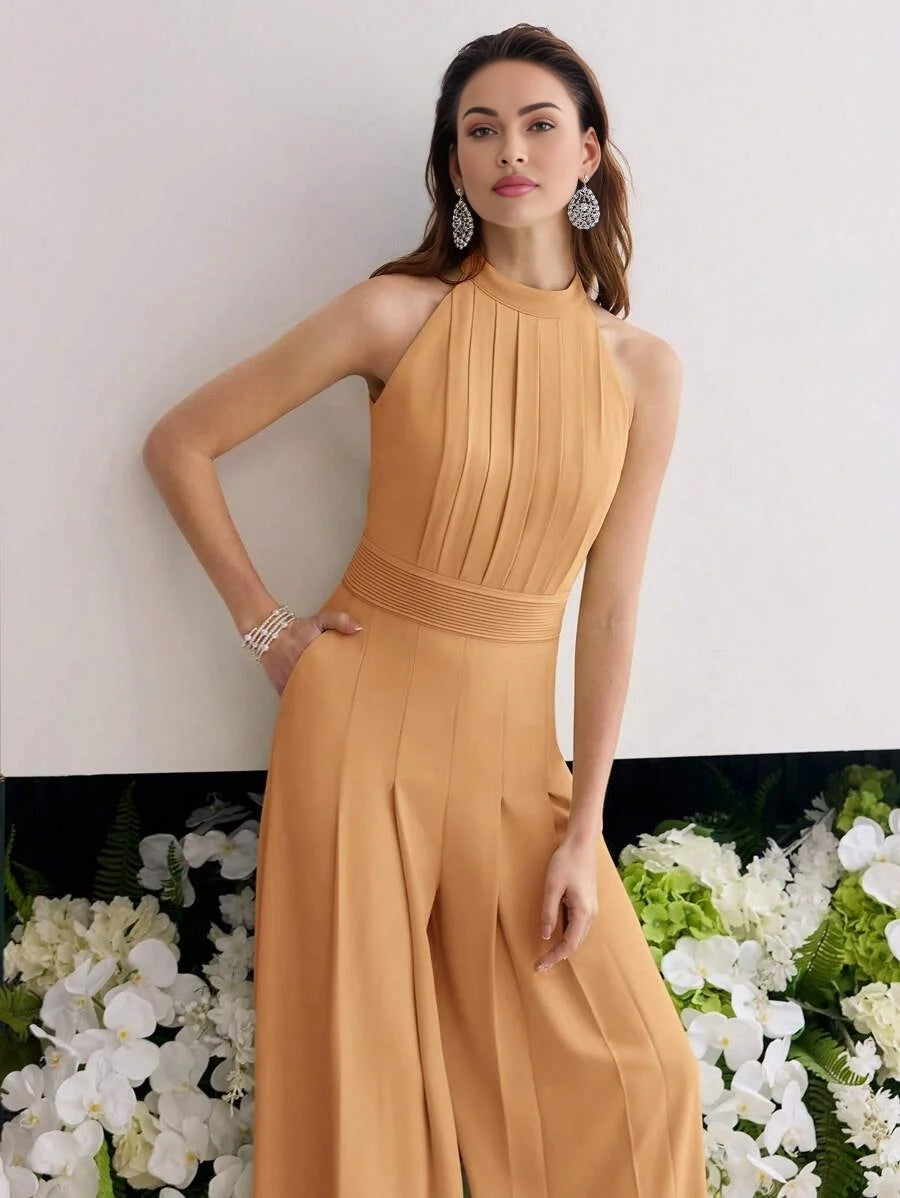 PREMIUM FOLD PLEATED SLANT POCKET JUMPSUIT