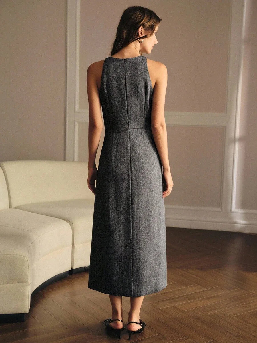 PREMIUM FOLD PLEATED WAIST MIDLENGTH DRESS AUTUMNWINTER