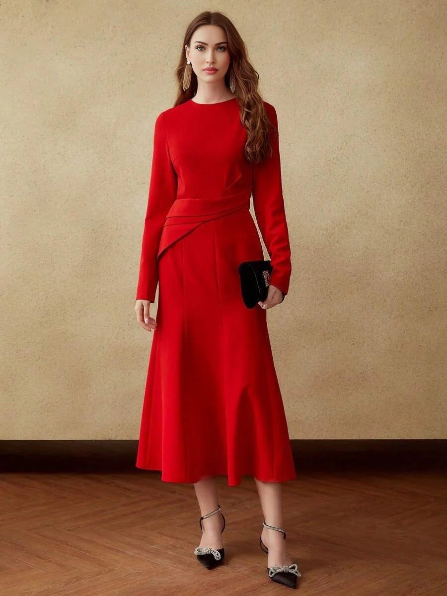 PREMIUM FOLD WAIST LONG DRESS