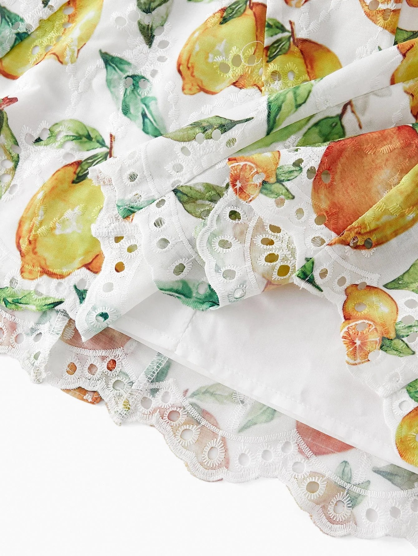 PREMIUM FRUIT PRINT EYELET EMBROIDERY DRESS