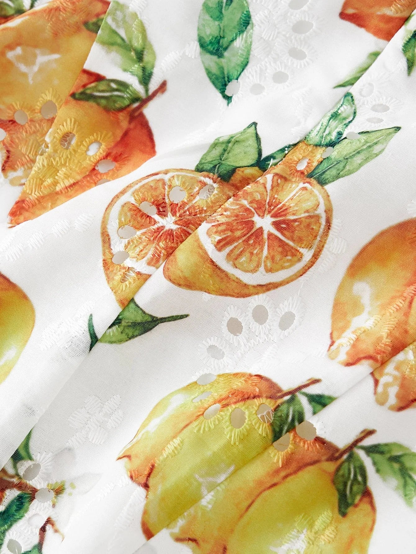 PREMIUM FRUIT PRINT EYELET EMBROIDERY DRESS