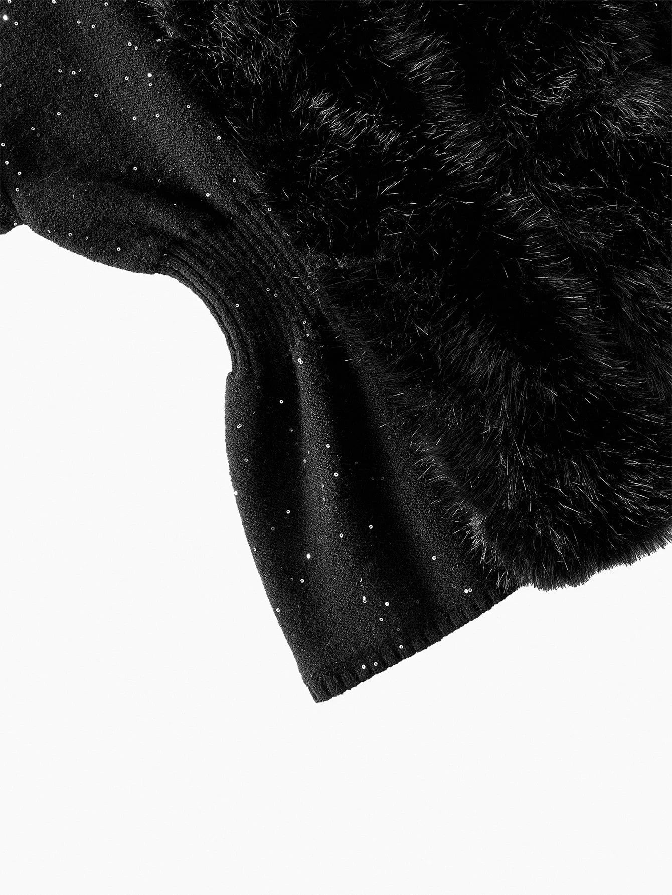 PREMIUM FURRY TRIM CONTRAST SEQUIN CARDIGAN FOR AUTUMN amp WINTER