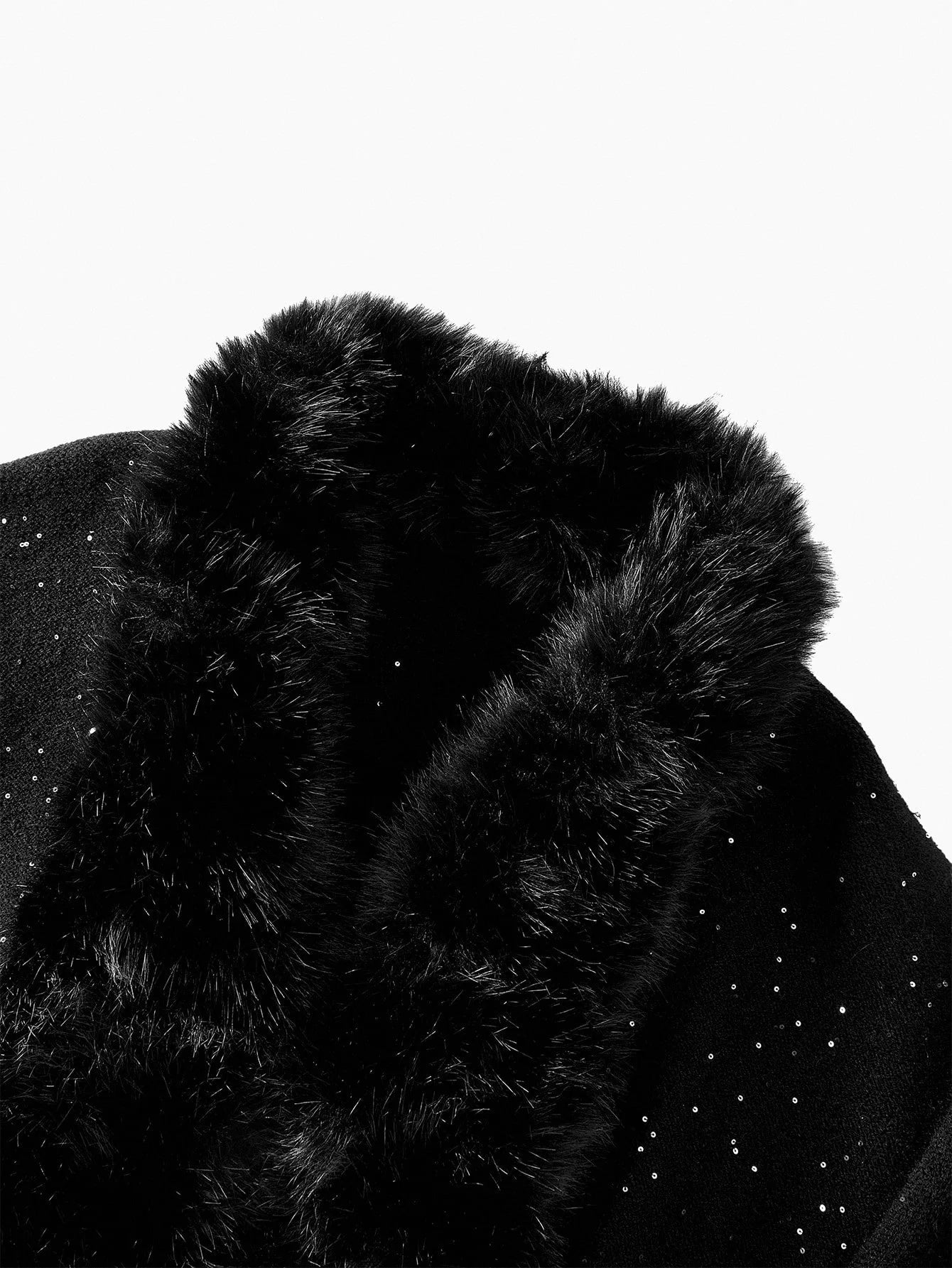 PREMIUM FURRY TRIM CONTRAST SEQUIN CARDIGAN FOR AUTUMN amp WINTER