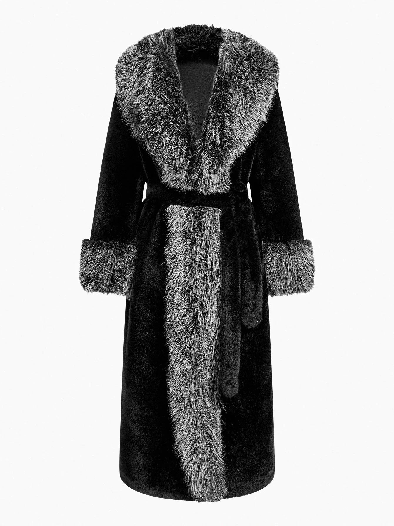 PREMIUM FURRY TRIM OPEN FRONT COAT