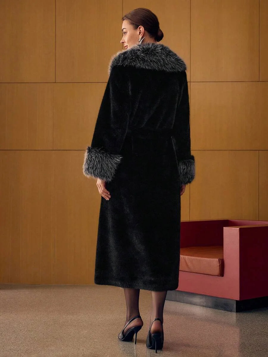 PREMIUM FURRY TRIM OPEN FRONT COAT