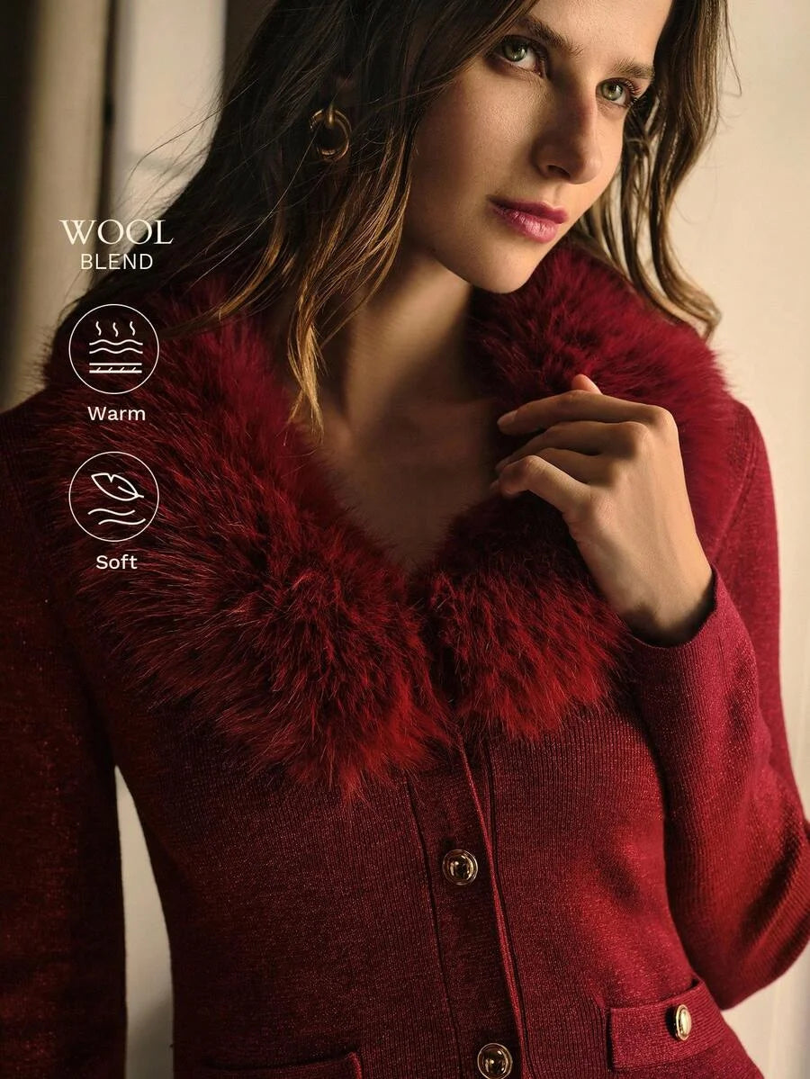 PREMIUM FUZZY COLLAR BUTTON UP CARDIGAN