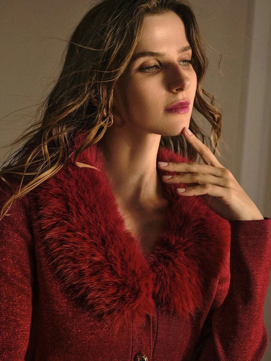 PREMIUM FUZZY COLLAR BUTTON UP CARDIGAN